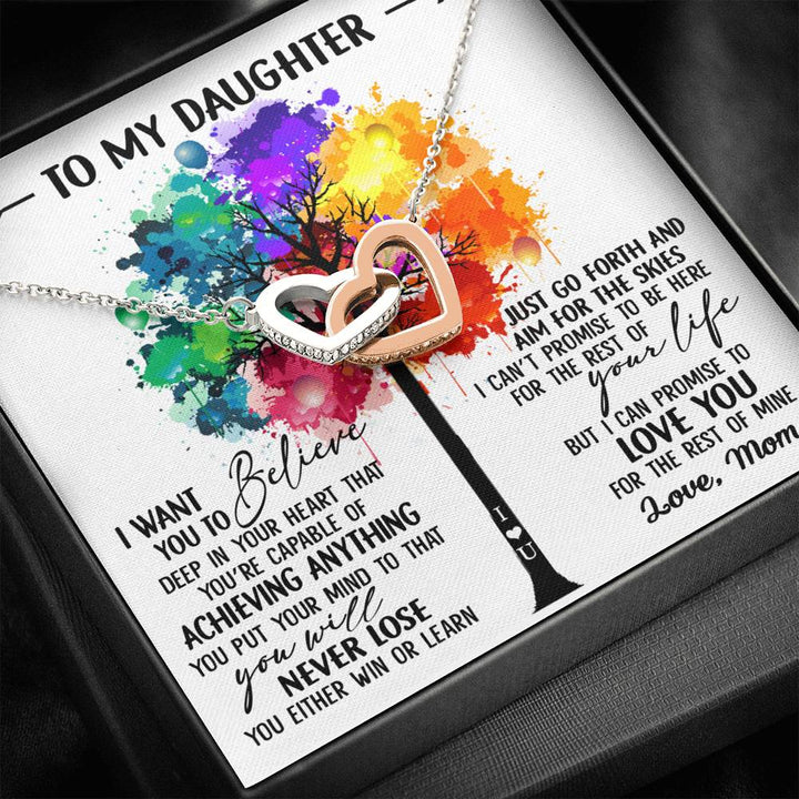 To-My Daughter I Want You To Believe Deep In Your Heart Love Mom Interlocking Heart Necklace - Thegiftio UK