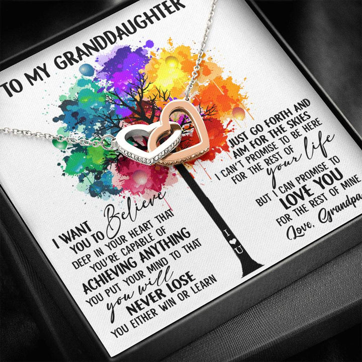 To My Granddaughter I Want You To Believe Deep In Your Heart Love Grandpa Interlocking Heart Necklace - Thegiftio UK