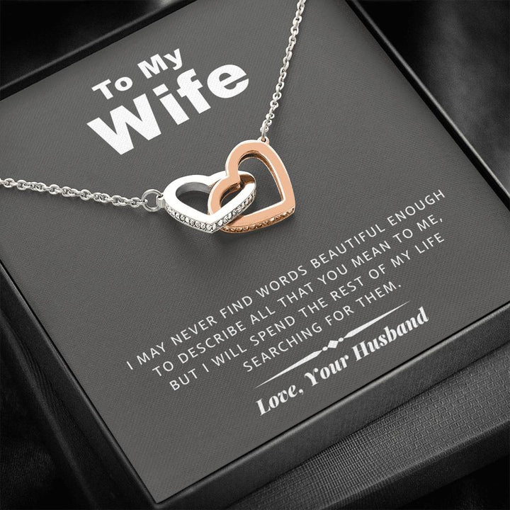 To My Wife - Never Find Words Interlocking Heart Necklace - Thegiftio