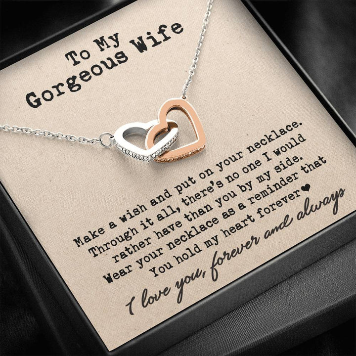 To My Gorgeous Wife You Hold My Heart Forever Interlocking Heart Necklace - Thegiftio UK