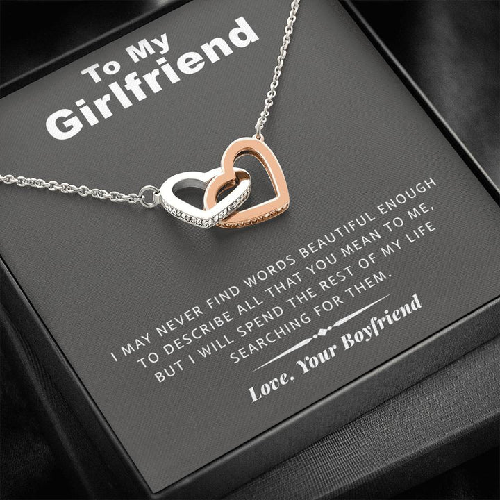 To My Girlfriend - Never Find The Words Interlocking Heart Necklace - Thegiftio