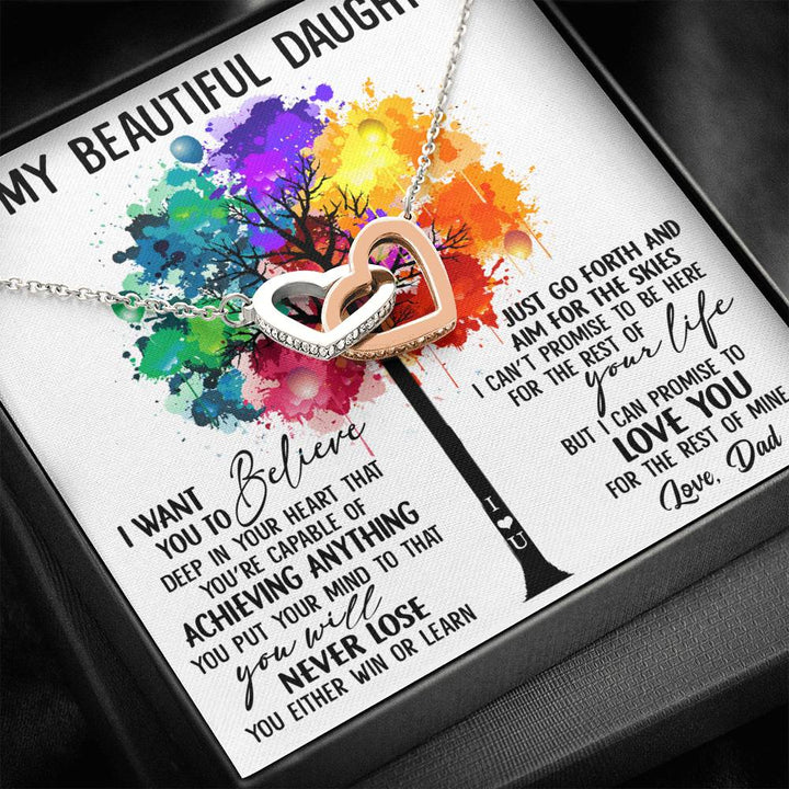 To My Daughter I Want You To Believe Deep In Your Heart Love Dad To Daughter Gift Interlocking Heart Necklace - Thegiftio UK