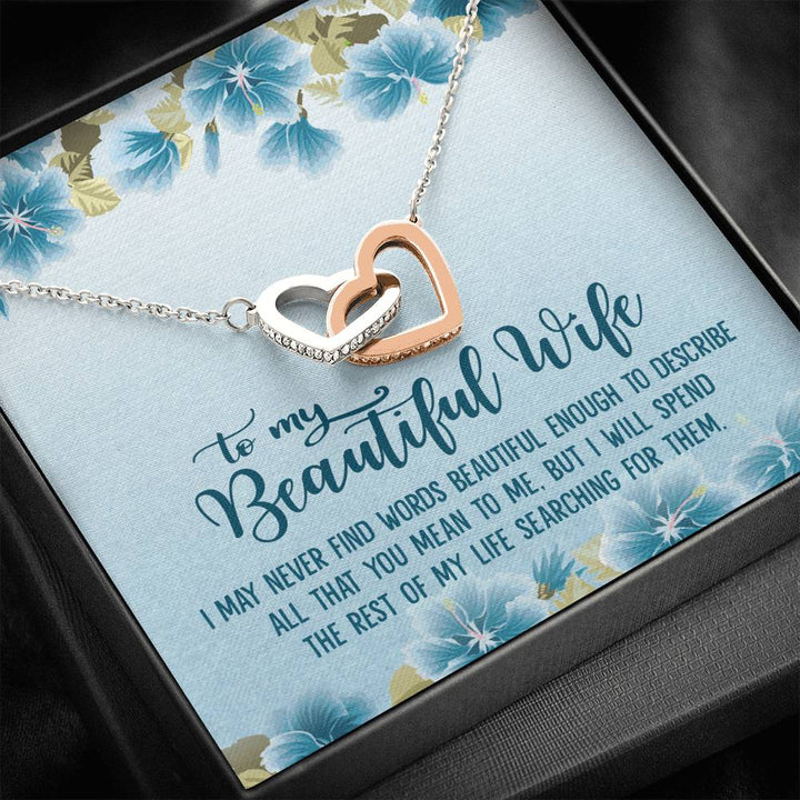 To My Beautiful Wife - Never Find The Words Interlocking Heart Necklace - Thegiftio