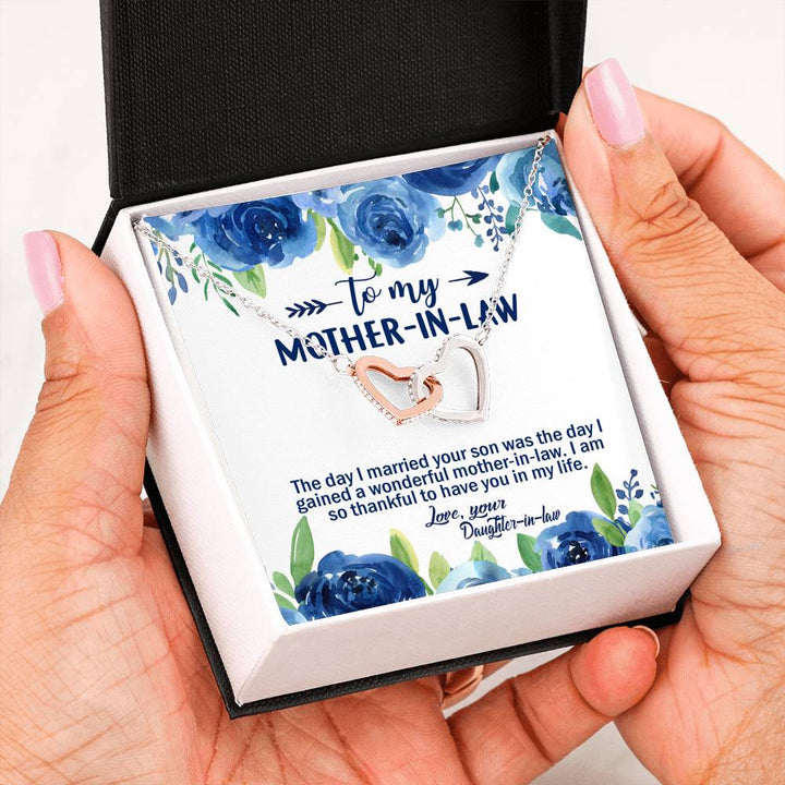 To My Mother-In-Law, Mother Of My Husband Gift - Interlocking Heart Necklace - Thegiftio UK