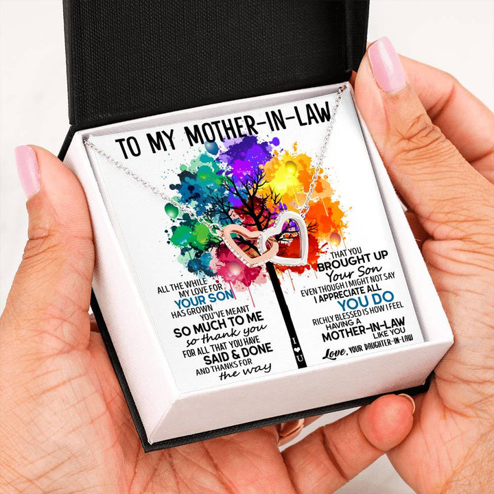To My Mother-In-Law, Mother Of My Husband Gift - Interlocking Heart Necklace - Thegiftio UK