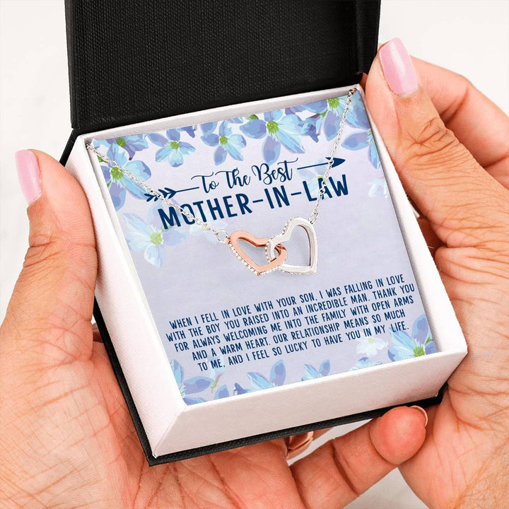 To The Best Mother-In-Law, Mother Of My Husband Gift - Interlocking Heart Necklace - Thegiftio UK