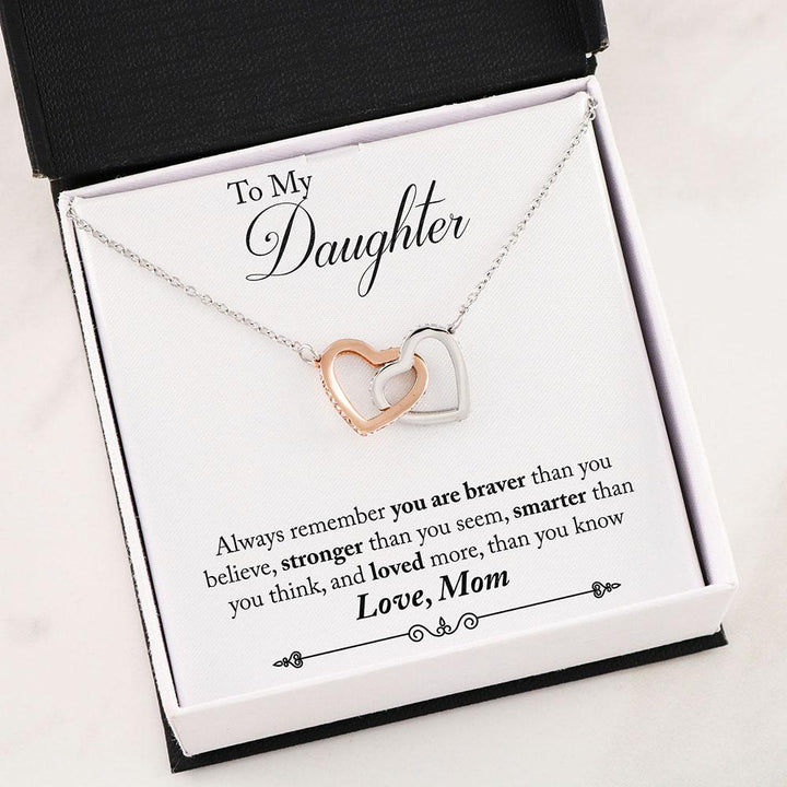 Mom To Daughter Gift "Always Remember You Are Braver Than You Believe" - Interlocking Heart Necklace - Thegiftio UK