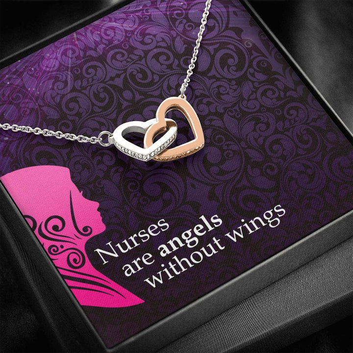 Nurses Are Angels Without Wings - Interlocking Heart Necklace - Thegiftio UK