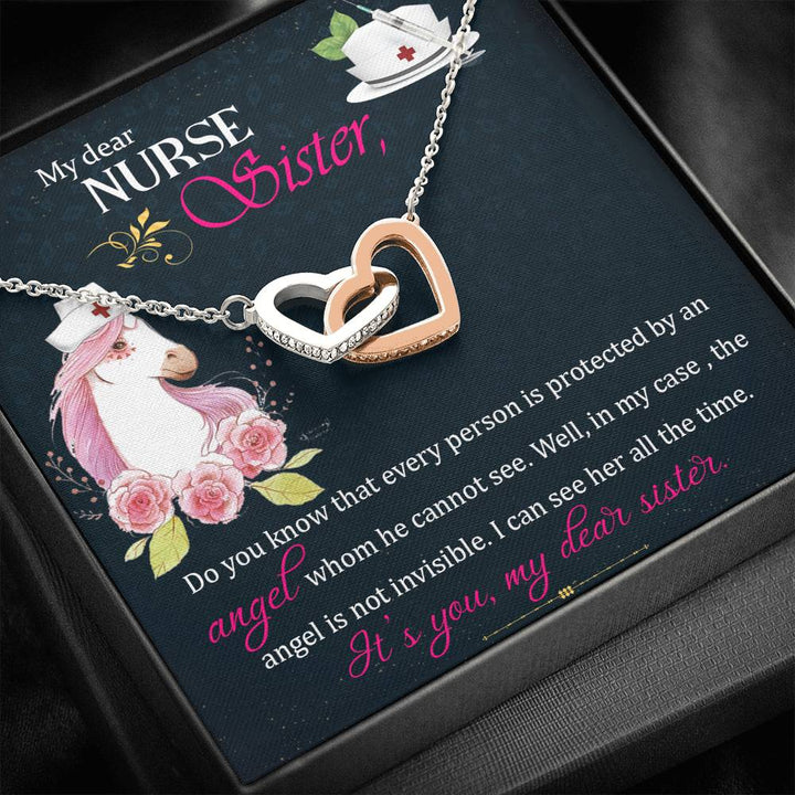 My Dear Nurse Sister - The Angel Is Not Invisible - Interlocking Heart Necklace - Thegiftio UK