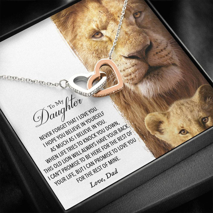 To My Daughter Lion Necklace - This Old Lion Will Always Have Your Back - Birthday Gift For Daughter From Dad, To My Daughter This Old Lion Will Always Have Your Back |Interlocking Heart Necklace | Daughter Necklace From Dad-Birthday Gift For Daughter - Thegiftio UK