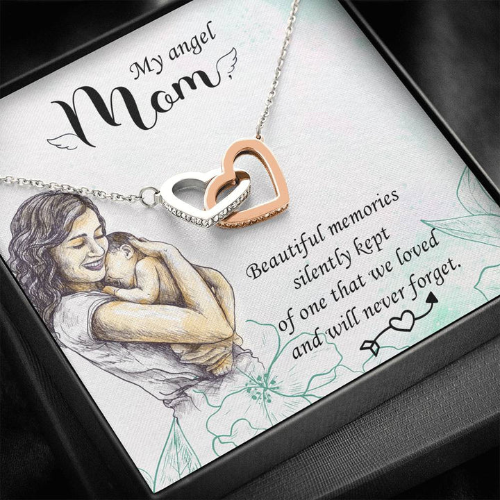 My Angel Mom Beautiful Memories Silently Kept - Interlocking Heart Necklace - Thegiftio UK