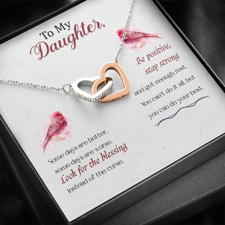To My Daughter - Be Positive Stay Strong - Interlocking Heart Necklace - Thegiftio UK