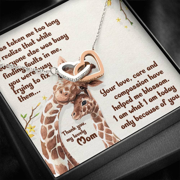 To My Lovely Mom - Gift For Mom Interlocking Heart Necklace With Custom Message Card - Thegiftio UK