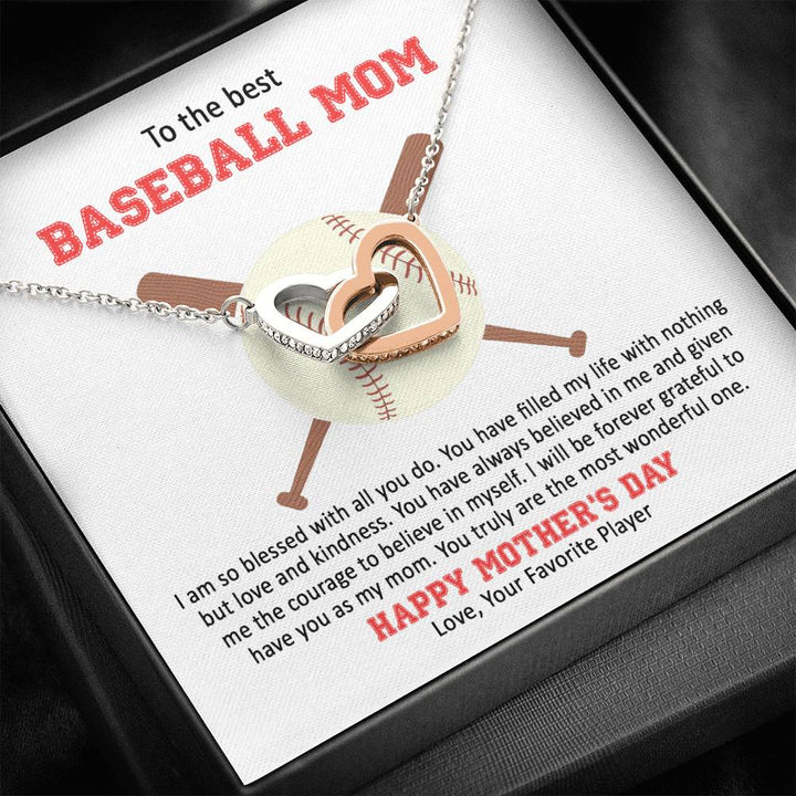 To The Best Baseball Mom - Mother's Day Gift - Interlocking Heart Necklace - Thegiftio
