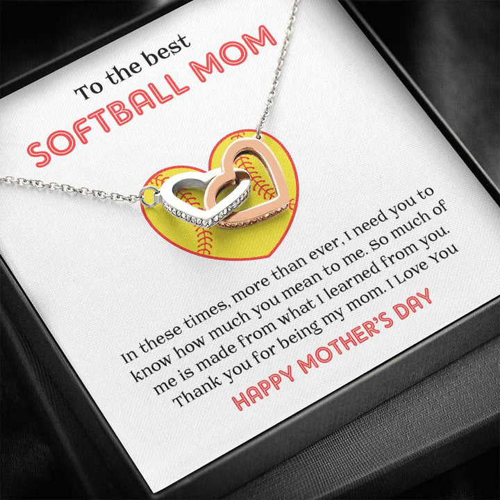 To The Best Softball Mom - Mother's Day Gift - Interlocking Heart Necklace - Thegiftio UK