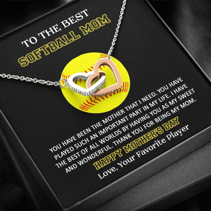 To The Best Softball Mom - Mother's Day Gift - Interlocking Heart Necklace - Thegiftio UK