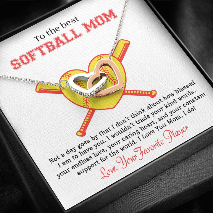 To The Best Softball Mom - Mother's Day Gift - Interlocking Heart Necklace - Thegiftio UK