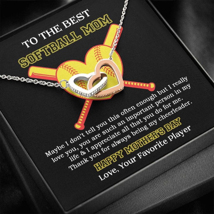 To The Best Softball Mom - Mother's Day Gift - Interlocking Heart Necklace - Thegiftio UK