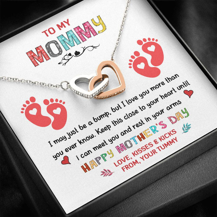 To My Mommy - From Your Tummy - Pregnancy Gift - Mother's Day Gift - Interlocking Heart Necklace - Thegiftio UK