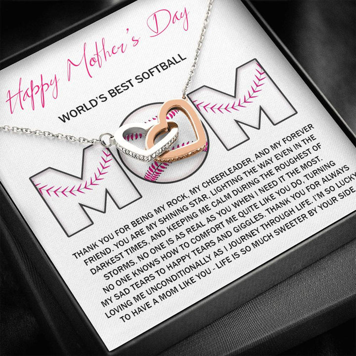 To The Best Softball Mom - Mother's Day Gift - Interlocking Heart Necklace - Thegiftio UK