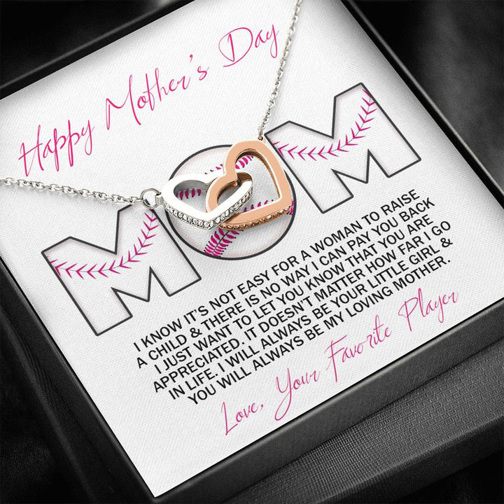 To The Best Softball Mom - Mother's Day Gift - Interlocking Heart Necklace - Thegiftio UK