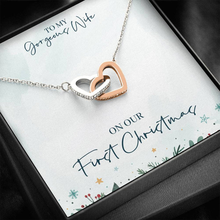To My Gorgeous Wife - On Our First Christmas - Interlocking Heart Necklace - Thegiftio UK