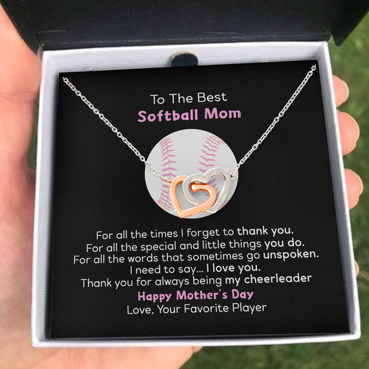 To The Best Softball Mom - Mother's Day Gift - Interlocking Heart Necklace - Thegiftio UK
