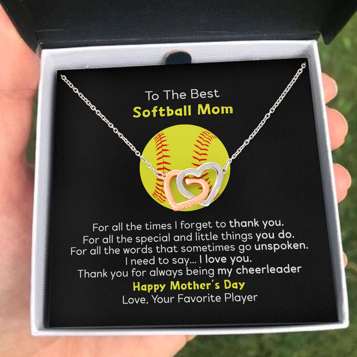 To The Best Softball Mom - Mother's Day Gift - Interlocking Heart Necklace - Thegiftio UK