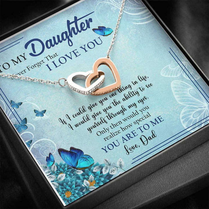 To My Daughter I Love You Butterfly Interlocking Heart Necklace Birthday Message Card From Dad - Thegiftio