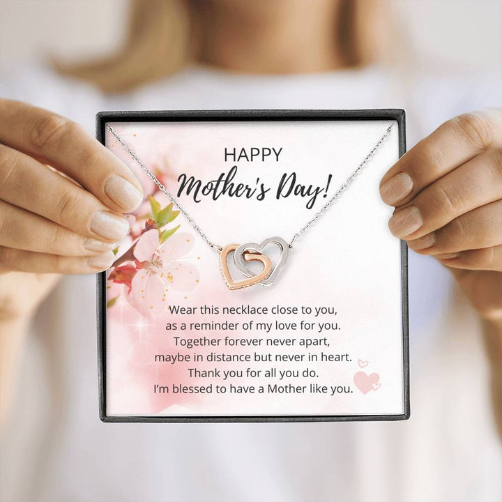 Mother's Day Interlocking Heart Necklace - 316 Steel With 18K Rose Gold Finish And Cubic Zirconia Stones
