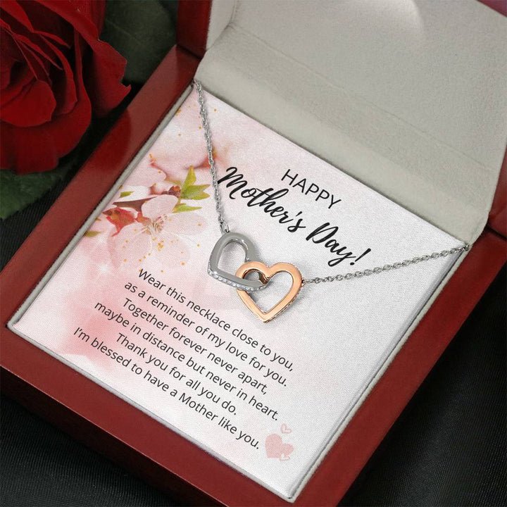 Mother's Day Interlocking Heart Necklace - 316 Steel With 18K Rose Gold Finish And Cubic Zirconia Stones