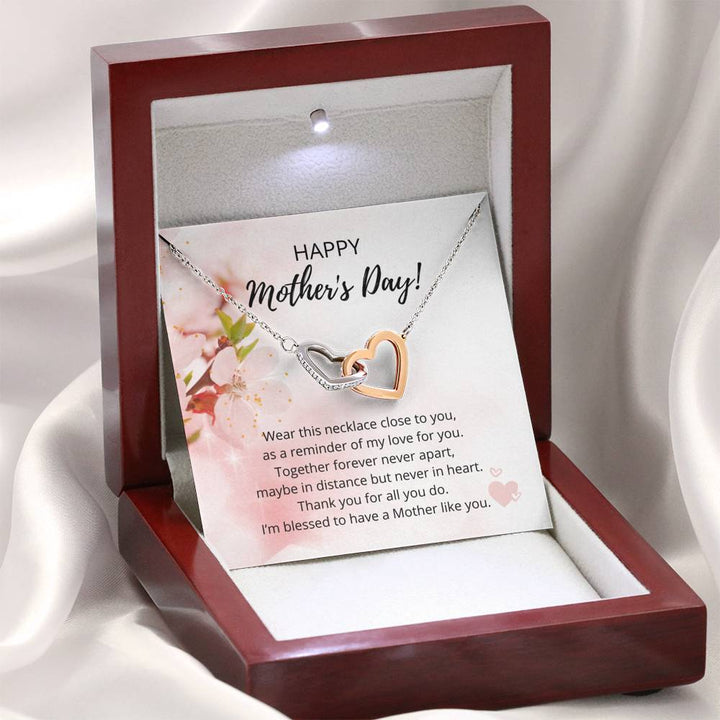 Mother's Day Interlocking Heart Necklace - 316 Steel With 18K Rose Gold Finish And Cubic Zirconia Stones