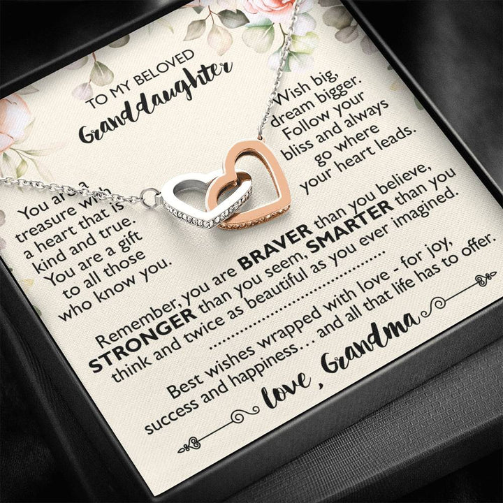 To My Beloved Granddaughter - Interlocking Heart Necklace From Grandma - Thegiftio