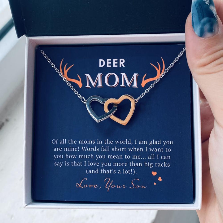 Deer Mom | Mother's Day Interlocking Heart Necklace - Thegiftio