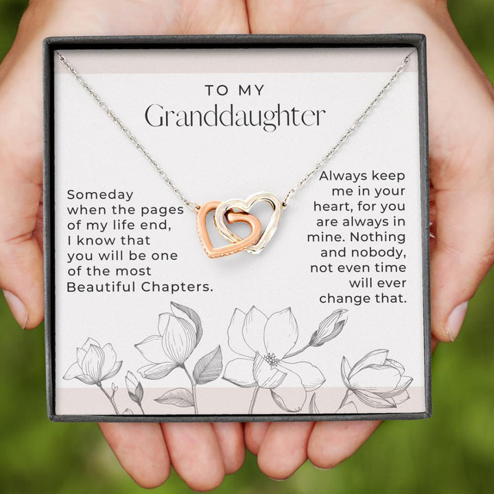 Granddaughter, Most Beautiful Chapters Interlocking Heart Necklace - Thegiftio UK