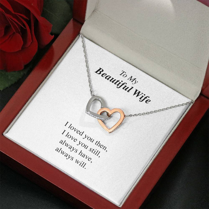 To My Beautiful Wife - Interlocking Heart Necklace Including Luxury Mahogany Style Box - Thegiftio UK
