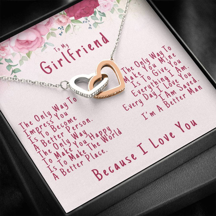 To My Girlfriend Valentine's Day "Because I Love You" - Interlocking Heart Necklace - Thegiftio UK