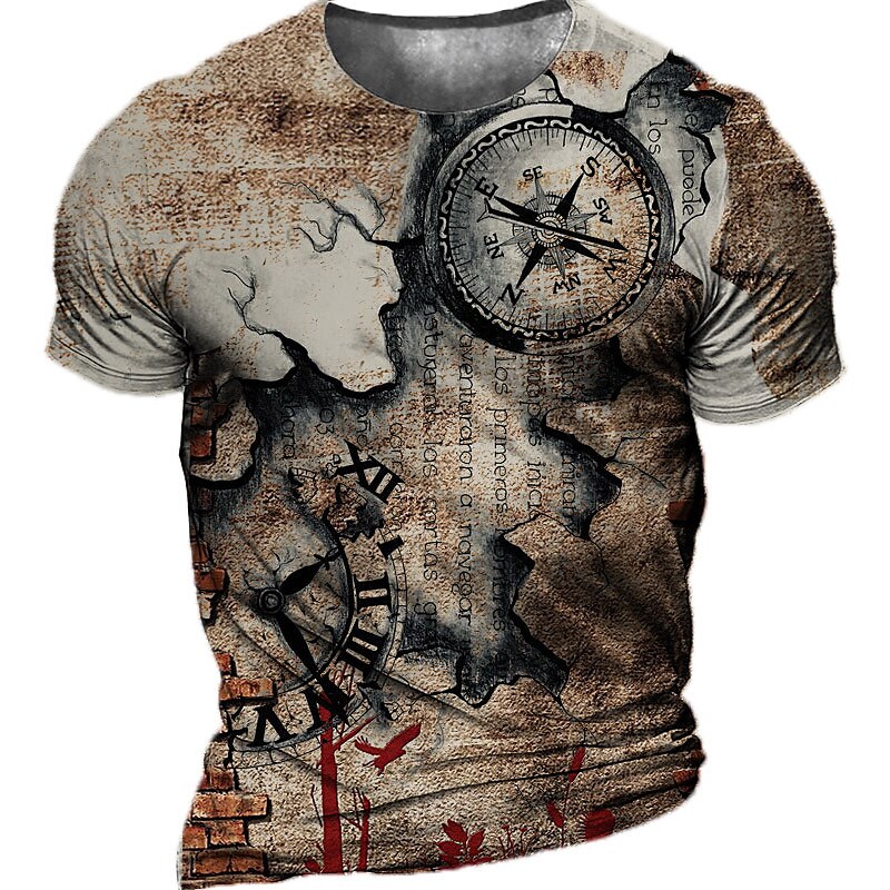Men Unisex T Shirt Tee 3D Print Graphic Prints Compass Crew Neck Street Daily Print Short Sleeve Tops Casual Vintage Designer Big And Tall Brown	
 Men 3D Print Casual Tshirt - Monsterry