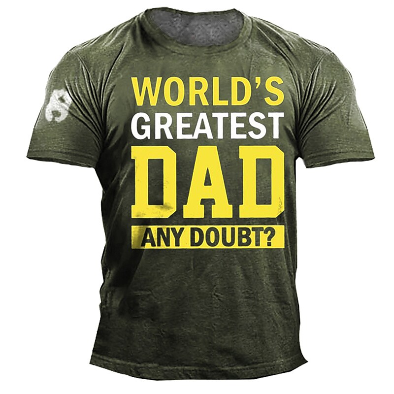 World Greatest Dad T Shirt Tee 3D Print Graphic Letter Crew Neck Street Daily Print Short Sleeve Tops Designer Casual Vintage Big And Tall Green Black Blue / Summer 
 Men 3D Print Casual Tshirt