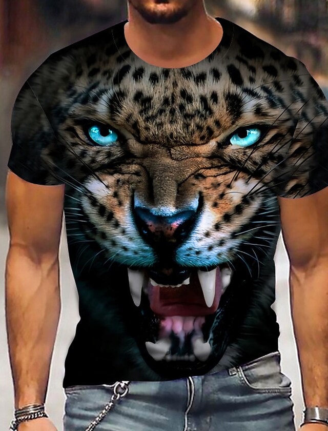 Mens T Shirt Tee 3D Print Cheetah Print Animal Crew Neck Street