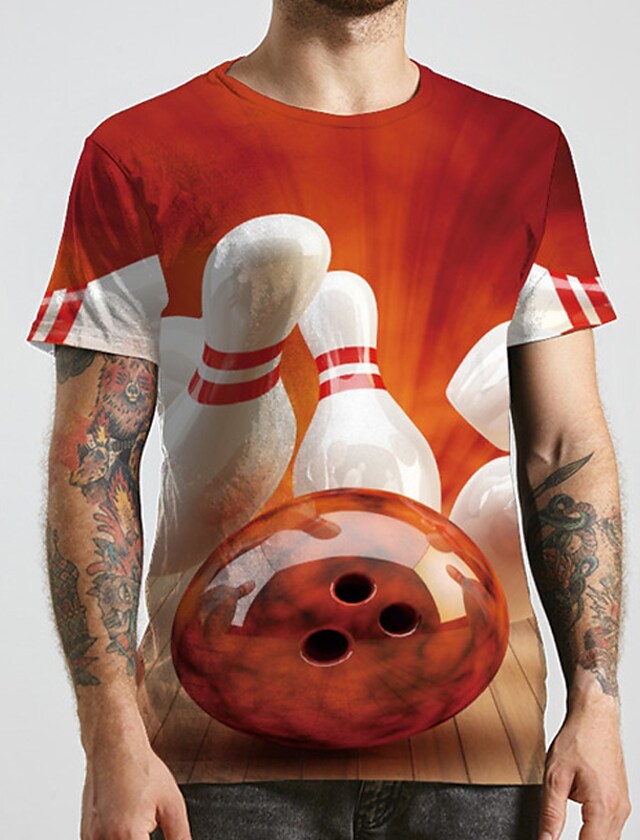 Men Tee T Shirt Tee 3D Print Graphic Prints Bowling Ball Plus Size Round Neck Casual Daily Print Short Sleeve Regular Fit Tops Basic Designer Big And Tall Red / Summer 
 Men 3D Print Casual Tshirt - Seseable