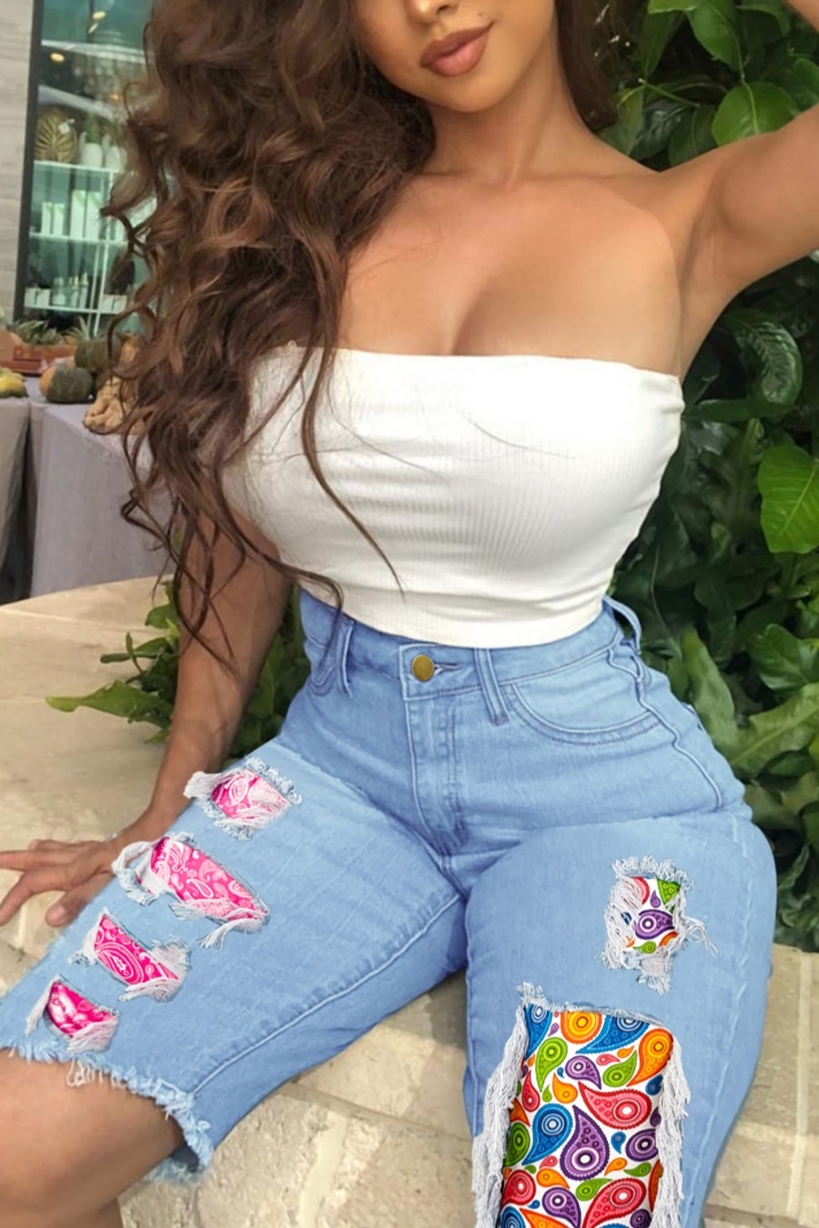 S-3Xl Summer New Plus Size Micro-Elastic Patch Design Raw Hem Pockets Button Zip-Up Casual Trend Denim Shorts