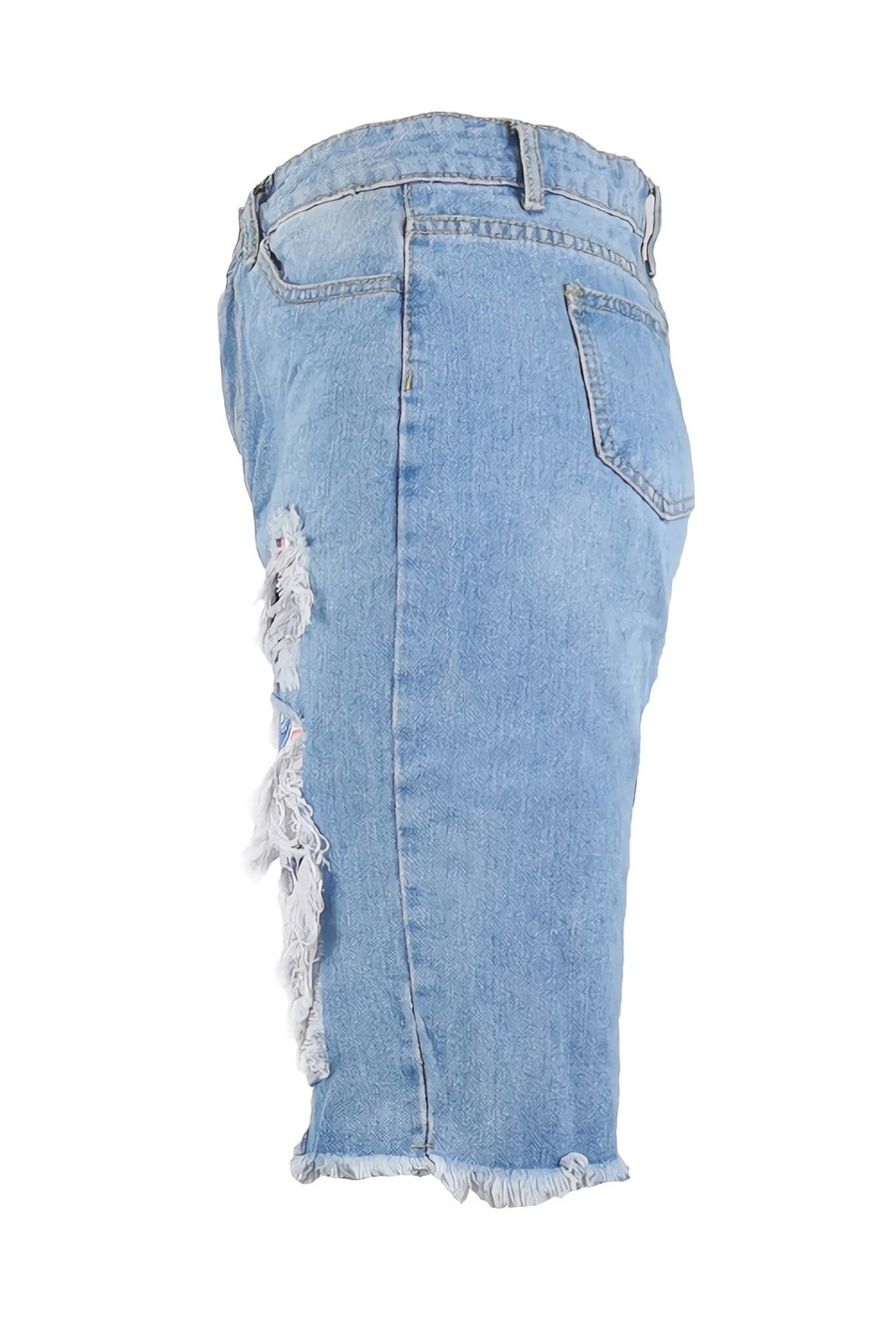 S-3Xl Summer New Plus Size Micro-Elastic Patch Design Raw Hem Pockets Button Zip-Up Casual Trend Denim Shorts