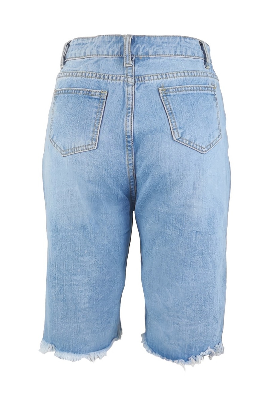 S-3Xl Summer New Plus Size Micro-Elastic Patch Design Raw Hem Pockets Button Zip-Up Casual Trend Denim Shorts