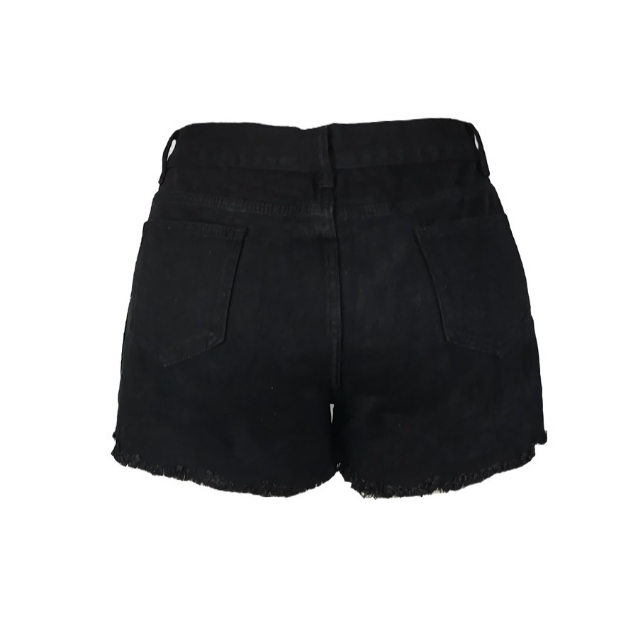 L-3Xl Summer New Plus Size Micro-Elastic Hollow Eyelet Lace-Up Button Zip-Up Stylish Denim Shorts