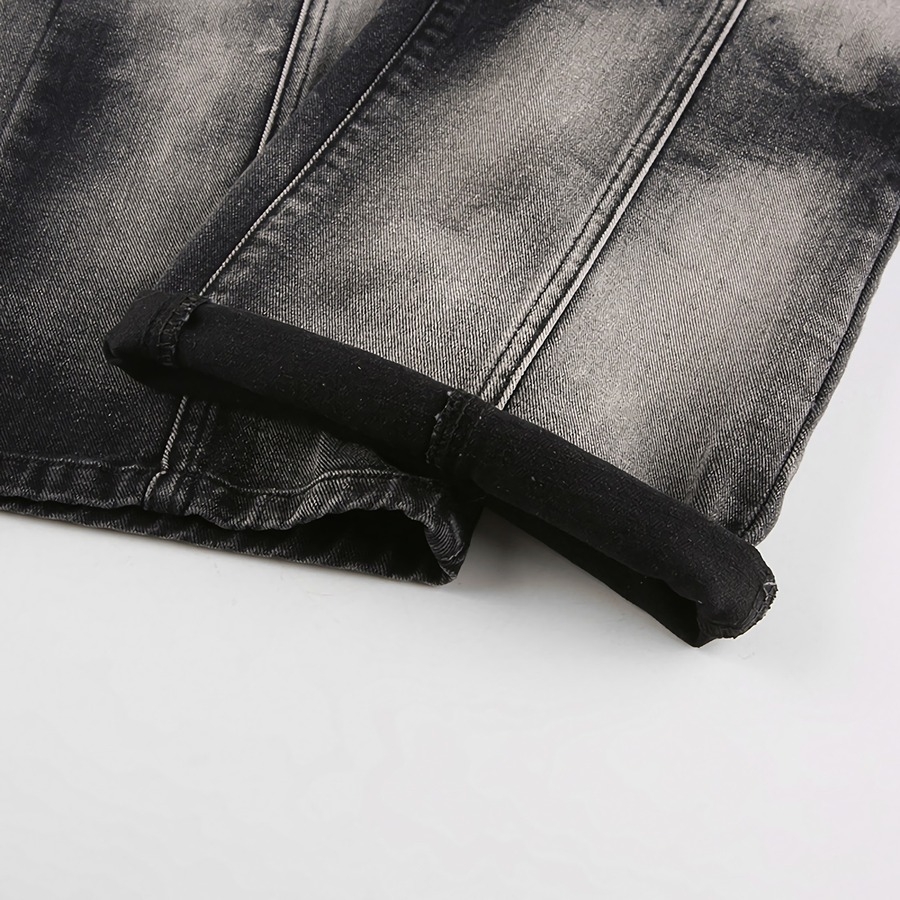 Spring New Inelastic Tie-Dyed Printing Button Zip-Up Pocket With Belt Fashion Denim Pants