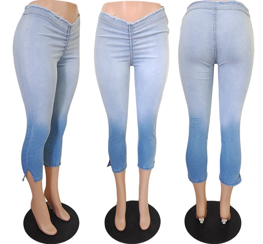 Summer New Micro Elastic Zip-Up Shirring Split Fashion Denim Jeans Summer New Micro Elastic Zip-Up Shirring Split Fashion Denim Jeans