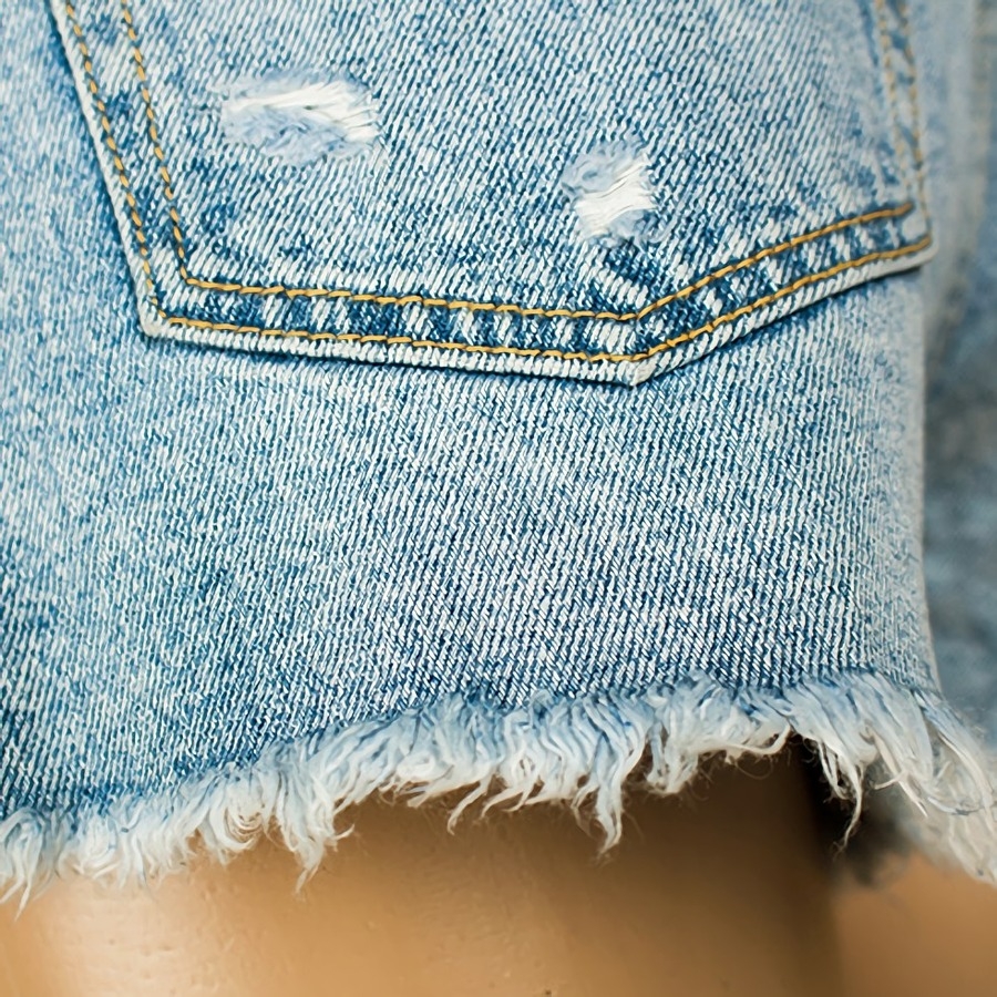 S-3Xl Plus Size Summer New Inelastic Rhinestone Tassel Pocket Zip-Up Button Stylish Denim Shorts