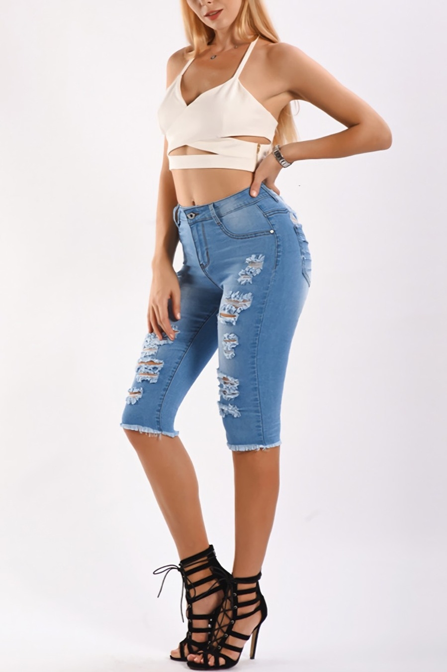 S-4Xl Plus Size Summer New Micro Elastic Hole Pocket Button Zip-Up Stylish Denim Shorts S-4Xl Plus Size Summer New Micro Elastic Hole Pocket Button Zip-Up Stylish Denim Shorts