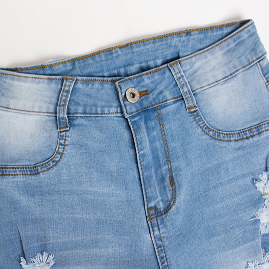 S-4Xl Plus Size Summer New Micro Elastic Hole Pocket Button Zip-Up Stylish Denim Shorts S-4Xl Plus Size Summer New Micro Elastic Hole Pocket Button Zip-Up Stylish Denim Shorts